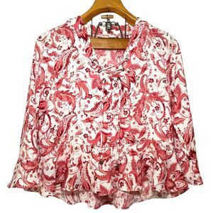 Frye Ruffle Cap Sleeve Woven Boho, Western Blouse Sz: M